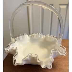Vintage FENTON Silver Crest Easter White Milk Glass BRIDES BASKET/ Candy Bowl 8"